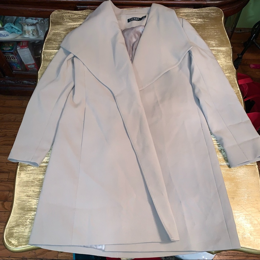 Ralph Lauren Grey Long Open Coat Collar Dress Work Sz Small